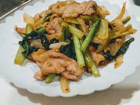小松菜と豚肉のピリ辛炒め